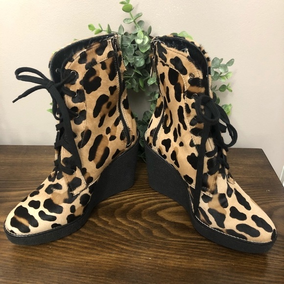 Aquatalia Viviann Leopard Lace Up Wedge Booties - Picture 3 of 7